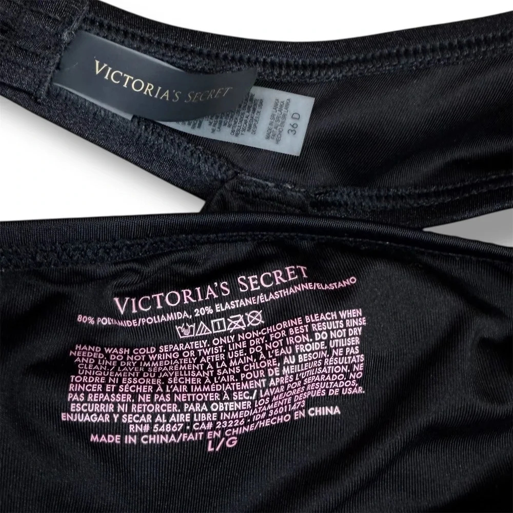 Victorias Secret Black Push Up Halter Bikini Set 36D Large Ruched High‎ Waist